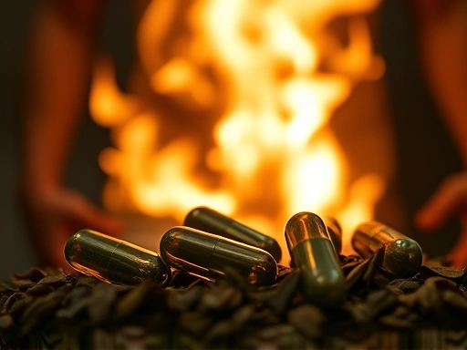 마테차 잎과 추출물 캡슐이 클로즈업되어 있으며, 뒤편으로는 체지방이 감소하는 모습