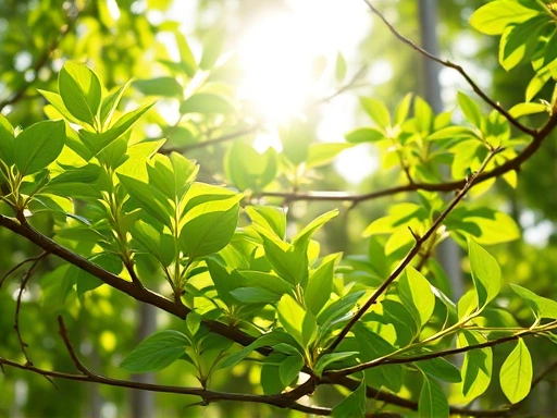 싱그러운 모링가 잎이 가지에 풍성하게 돋아나 있는 모습