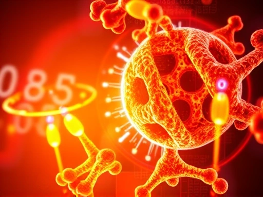 미토콘드리아와 세포 내 에너지 생성 과정을 상징하는 밝은 빛이 나는 추상적인 이미지