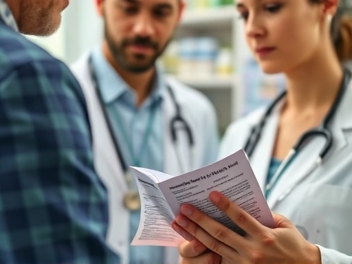 의사 또는 약사와 환자가 상담하는 모습