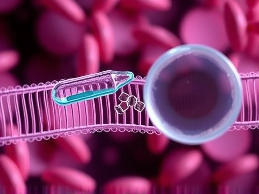 현미경으로 본 인슐린과 포도당 분자가 세포막을 통과하는 모습