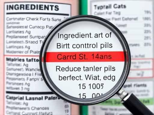 피임약과 다이어트 보조제 성분표를 클로즈업하여 보여주는 이미지