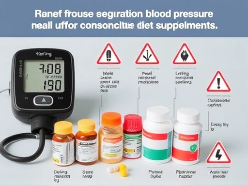 혈압약 복용자가 다이어트 보조제를 고려할 때 발생할 수 있는 잠재적 위험을 시각화한 이미지