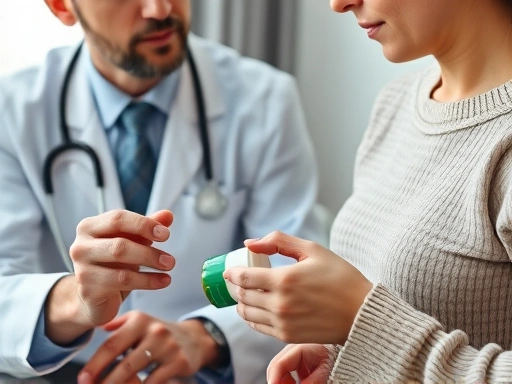 정신건강의학과 의사와 환자가 상담하며 약물과 식단에 대해 논의하는 클로즈업 장면