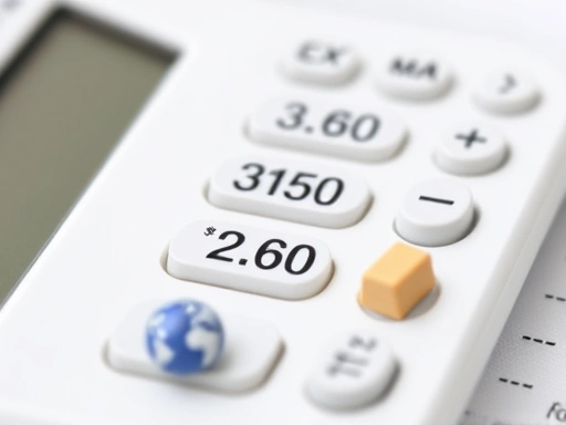 A close-up of a calculator displaying numbers related to currency exchange rates and shipping costs, with small icons of a globe and a domestic package, emphasizing the detailed financial calculation for direct international purchase versus domestic purchase.