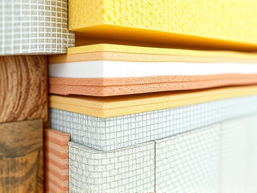 Close-up of a wall cross-section showing different layers of high-performance insulation materials, emphasizing thermal protection and energy efficiency, detailed view.