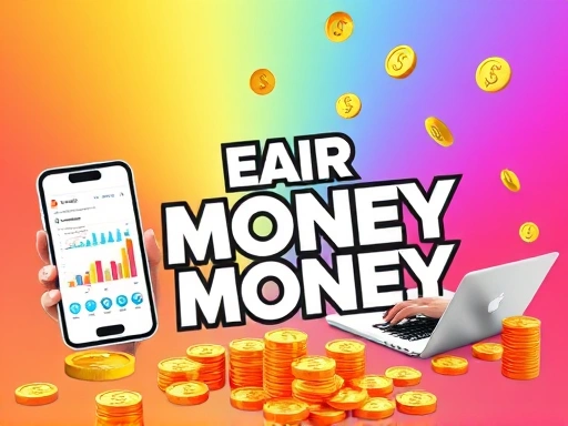 A vibrant, dynamic image showing various ways to earn money on Instagram: a smartphone screen displaying analytics, a person holding a product, a hand typing on a laptop, and coins scattered around, symbolizing Instagram monetization and financial growth.