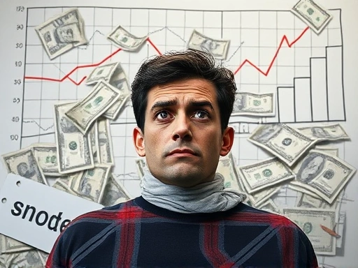 A person looking at a chaotic financial chart, surrounded by bills and a stressed expression, symbolizing common money management failures and the need for lessons.