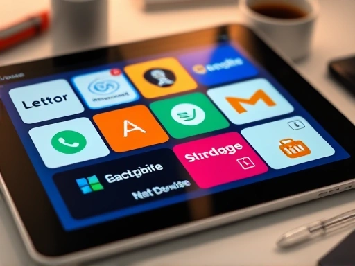 A close-up shot of a diverse group of online learning platforms displayed on a tablet screen, showing different user interfaces and logos, with subtle blurred background elements like a desk and coffee cup, emphasizing choice and comparison, SEO keywords: online learning platforms, course selection, digital education.