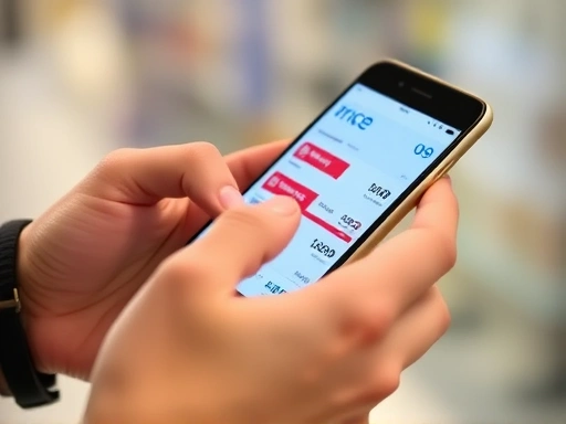 A close-up shot of a person's hands holding a smartphone, with various price comparison websites or apps open on the screen, indicating smart shopping strategies and effective price tracking.