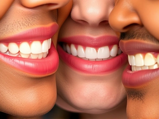 다양한 인종의 건강하고 밝은 선홍빛 잇몸이 클로즈업된 이미지