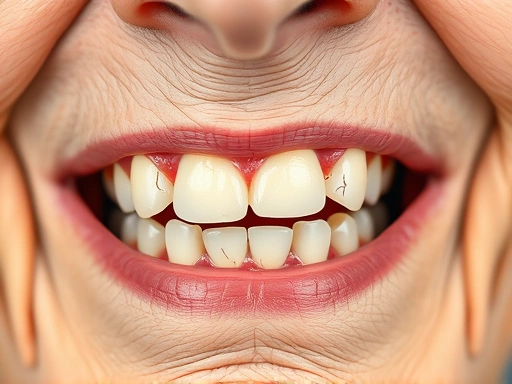나이 든 사람의 구강 내 치아와 잇몸의 변화를 섬세하게 묘사한 이미지