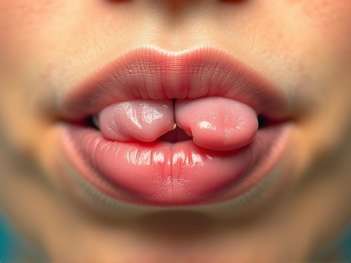 마취가 풀리는 과정 중인 환자의 입술과 혀를 클로즈업한 이미지