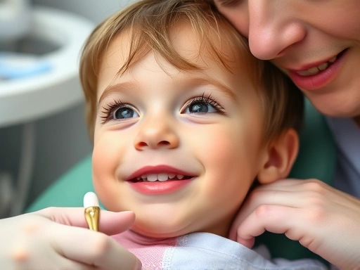 치과 진료실에서 진정 치료를 받고 있는 어린이의 얼굴 클로즈업, 옆에서 부모가 손을 잡고 있는 안정감 있는 모습