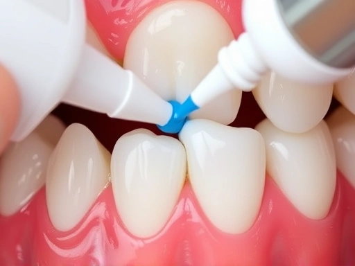 어금니 씹는 면의 깊은 홈에 실란트 재료를 섬세하게 도포하는 클로즈업 이미지