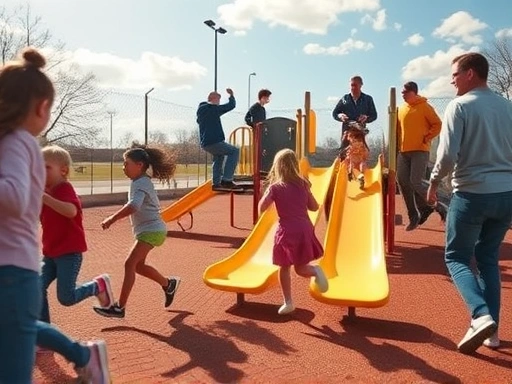 어린이들이 활기차게 놀이터에서 뛰노는 모습