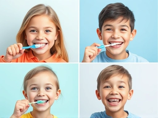 다양한 연령대의 사람들이 치아를 닦거나 치실을 사용하는 모습