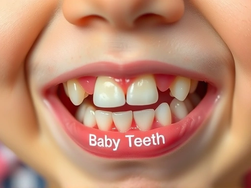 아이의 치아 성장을 보여주는 클로즈업 사진.