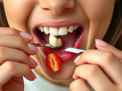 치과에 가기 전, 깨진 치아 부위를 보호하기 위해 부드러운 음식을 섭취하는 사람의 모습