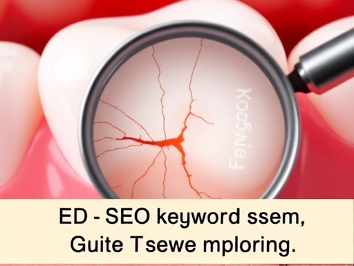 치아의 미세한 균열을 돋보기로 클로즈업하여 보여주는 이미지