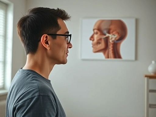 턱관절 운동을 가볍게 하는 사람의 옆모습