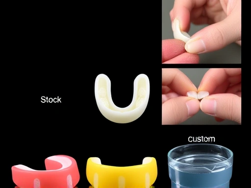 스톡, 보일 앤 바이트, 맞춤형 마우스가드 세 가지 유형이 나란히 놓여 있는 비교 이미지