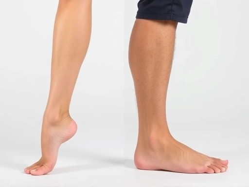 A close-up shot of a lower leg, illustrating the difference between a shapely calf and ankle versus a thicker one, highlighting the Achilles tendon area and calf muscle definition. Show before and after concept.