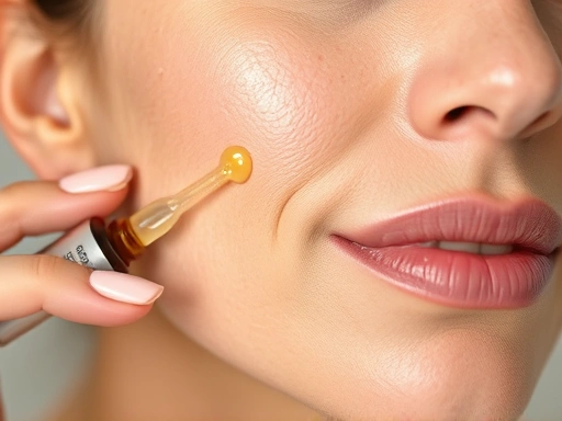 Close-up of a hand gently applying a hydrating serum to a radiant, moisturized face after a treatment, emphasizing the dewy, healthy glow and improved skin texture.