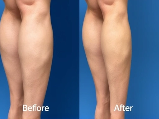 Close-up shot of a leg, subtly depicting the before and after of a calf muscle reduction procedure, focusing on the refined line and contour.