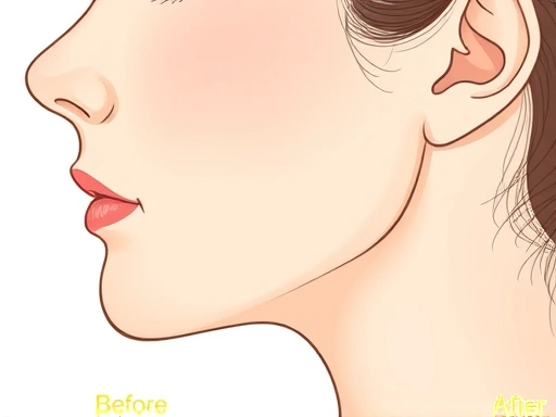 A detailed close-up illustration of a human profile highlighting the chin area, with subtle before-and-after lines for chin augmentation effects, emphasizing anatomical accuracy.