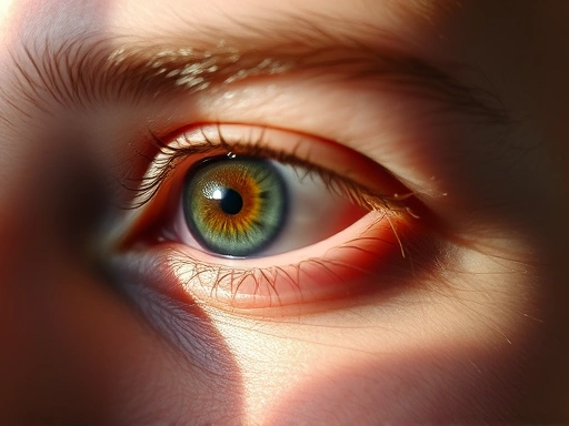 Close-up shot of a person's eye area, subtly illustrating different types of dark circles (pigmented, vascular, structural) with a hint of natural light.