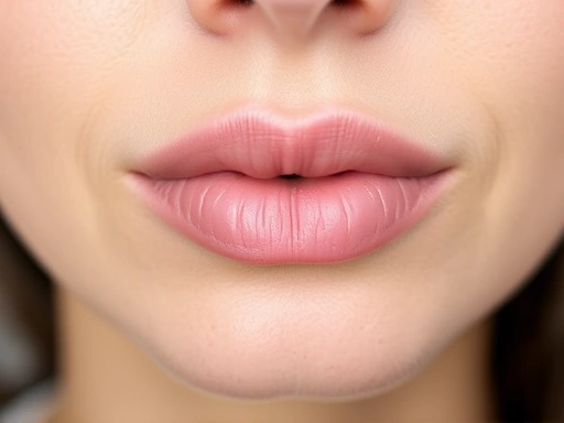 Close-up of lips showing a subtle, natural enhancement after a procedure, with a soft, smooth texture and balanced proportions, emphasizing a refined look.