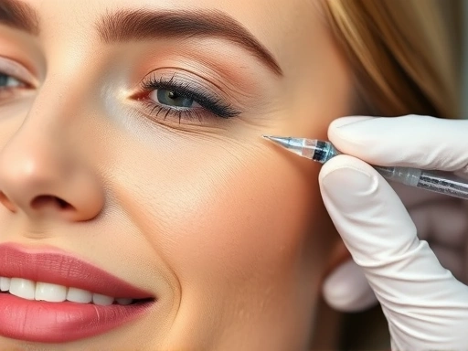 A close-up shot of a professional medical aesthetician carefully injecting filler into a patient's laugh lines, emphasizing precision and expertise in cosmetic procedures.