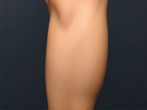 Close-up on a person's calf, showcasing improved muscle definition and reduced bulk after a procedure, with a subtle glow, highlighting smooth skin and refined contours. Calf aesthetics, muscle reduction, smooth legs.