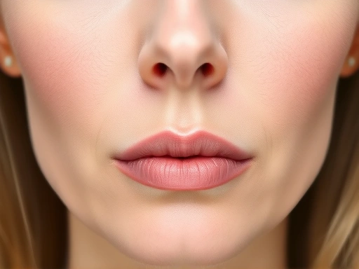 Close-up view of the lower part of a face, specifically targeting the nasolabial folds, before and after comparison concept, subtle changes, showing smoothness, medical illustration style, clean and precise.
