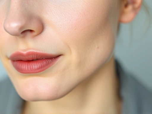 A close-up of a person's face showcasing a natural, subtle improvement in their jawline and cheek area after cosmetic consideration, emphasizing smooth, harmonious curves, with soft lighting and a serene expression, reflecting keywords like 