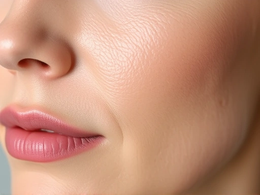 Close-up of rejuvenated skin texture after a non-invasive Thermage treatment, subtle glow, focus on tightened pores and smoothed lines on a youthful face.