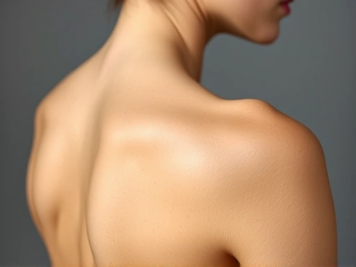 Close-up of a person's shoulder blade and upper back, illustrating the subtle changes from professional contouring or targeted exercise, focusing on the refined silhouette.