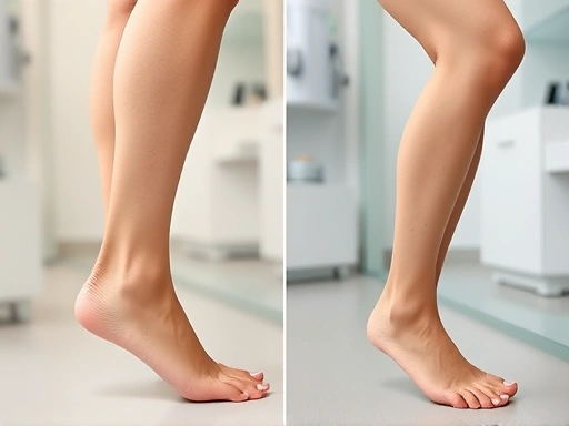 A visually appealing image contrasting a before (thicker) and after (slimmer) ankle and calf, highlighting the transformation, set in a modern, clean clinic or studio environment, using soft, natural light, focusing on leg contours and smooth skin texture. Keywords: ankle reshaping, calf botox, body contouring, slim legs.