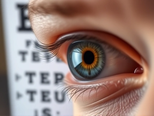 A close-up image of a person's eye looking at a contrast sensitivity test chart, showing different shades of gray. The focus is on the subtle differences in light and dark, representing contrast sensitivity. SEO: contrast sensitivity, vision test.
