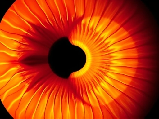 A close-up, abstract image representing the data output of a corneal topography test, with a vibrant color gradient map indicating different elevations and curvatures of the human cornea, crucial for precise eye surgery planning.