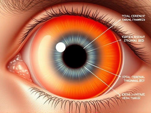 A detailed, close-up cross-section diagram of the human cornea, clearly showing its multiple layers and highlighting the measurement of total corneal thickness and residual stromal bed, essential for eye surgery safety.
