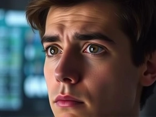 A person with tired eyes looking at a blurry distance after prolonged digital screen use, symbolizing eye strain and pseudomyopia. Focus on the feeling of blurred vision and digital device. (Eye Health, Vision Correction, Myopia)