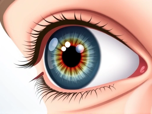 A detailed illustration of an eye showing the cornea and lens, with a subtle representation of slight blurriness, symbolizing vision decline after surgery. The focus is on the eye itself, with a soft, clinical background, incorporating keywords like vision correction surgery, eyesight decline, and eye health.
