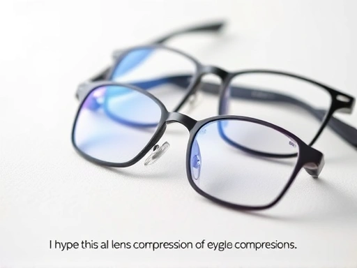 A close-up shot of various eyeglass lenses showing different levels of thickness, arranged on a clean, light-colored surface to highlight the impact of lens compression on visual appearance, focusing on lens thickness and clarity, with keywords like 