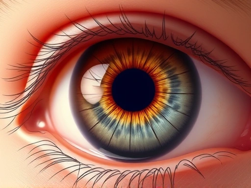 A detailed medical illustration of the human eye, focusing on the retina and macula, with subtle distortions or blurry areas to represent early macular degeneration symptoms. The image should be clear and informative, showing delicate eye structures.