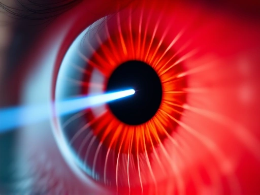 A close-up, abstract, high-tech rendering of microscopic corneal layers, with a faint, precise laser beam interacting with the tissue, symbolizing the precision of laser eye surgery and focusing on the intricate details of corneal structure.