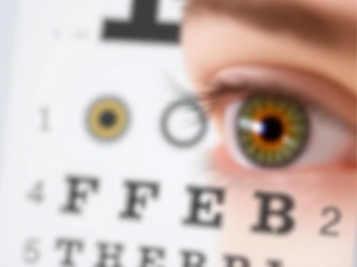A close-up image of an eye chart where one side is clearly in focus and the other is blurry, visually representing uneven vision or anisometropia after eye surgery, highlighting the challenge of visual disparity.