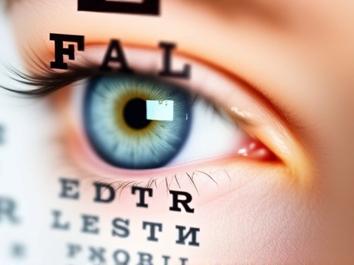 A detailed image of an eye chart with various lines of letters, focusing on the clarity and sharpness of vision after eye surgery, with subtle light effects. SEO: post-surgical vision quality, clarity.