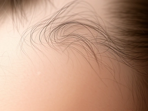 A close-up of a scalp showing subtle new hair growth, symbolizing the early stages of successful hair loss treatment, with a focus on healthy follicles.
